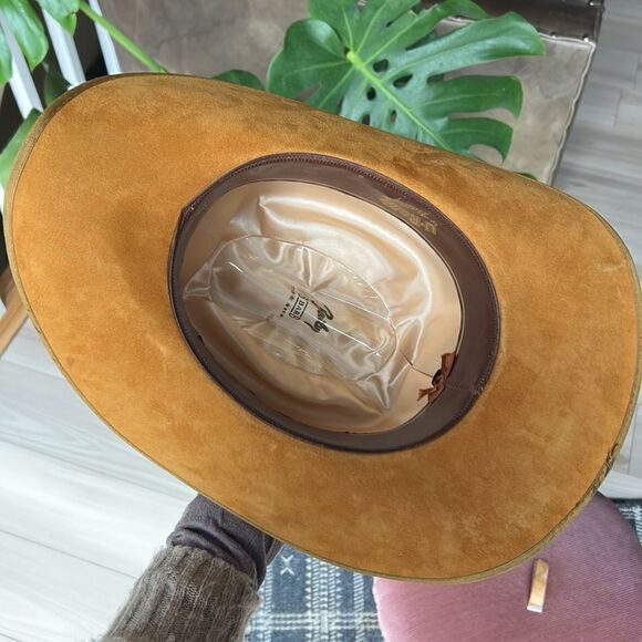 Warm Tan Genuine Leather Cowboy Hat, 57cm Excellent Condition - Picture 3 of 7